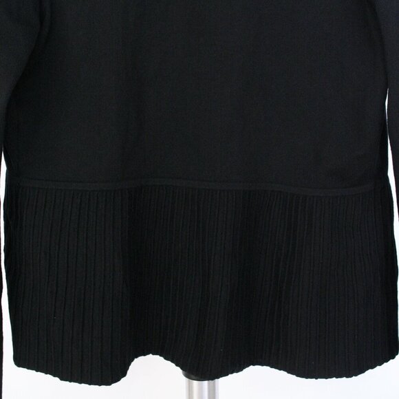 Boss Hugo Boss Fily Black Wool Blend‎ Deep V-Neck Ribbed Peplum Cardigan Sz L - Picture 10 of 13